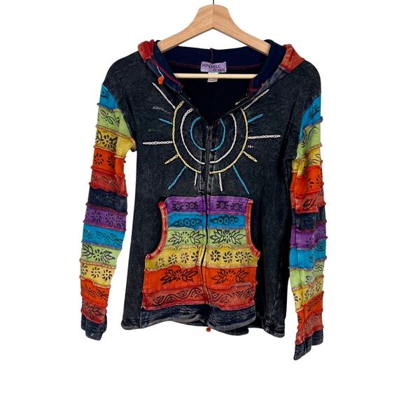 Shopoholic Fashion Women's Small Colorful Boho Y2K Patchwork Full Zip Hoodie - Picture 1 of 11